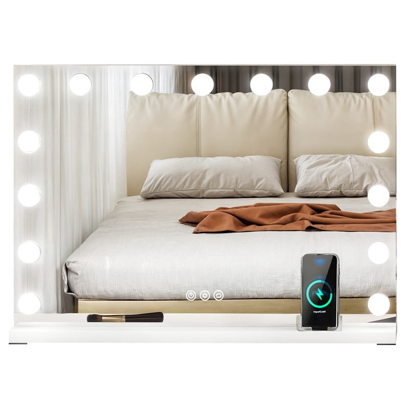 Uforic 23''x17'' Vanity Mirror, Hollywood Vanity Makeup Mirror with Bluetooth Tabletop, White