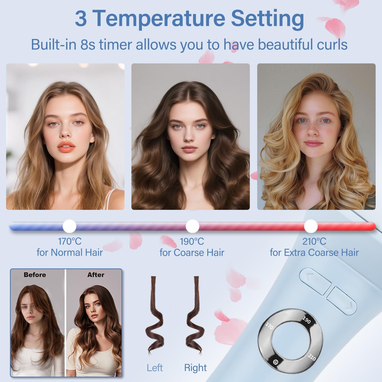 Automatic Hair Curler with 4 Temperature Settings, Auto-Rotating Ceramic Curling Iron with Anti-Tangle & Anti-Scald Design