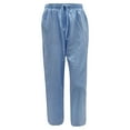 thumbnail image 4 of CFLVAEK Wide Leg Lounge Pants for Petite Women Comfy Drawstring Pull On Trousers Pants Elastic Low Waist Beach Slacks Casual Full Length Office Pants Light blue S, 4 of 6