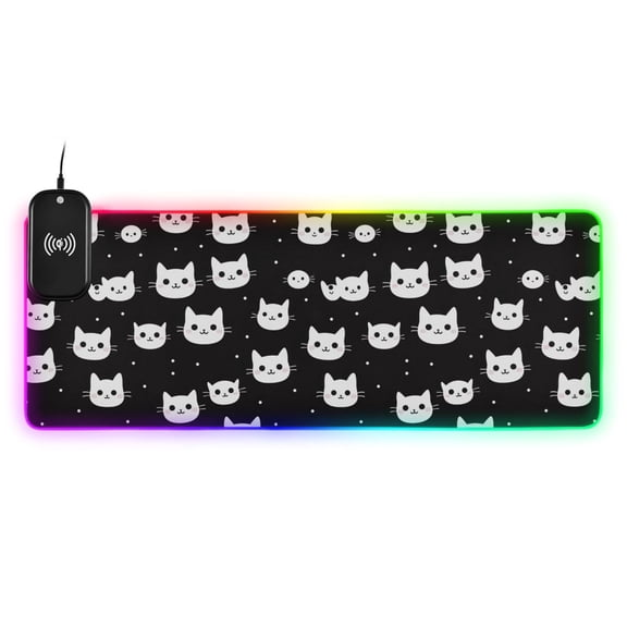 Wireless Charging Mouse Pad Large RGB Gaming Desk Mat 13 Light Modes Mousepad 31.5x11.8 Cat Glad Face