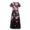 thumbnail image 6 of Uourmeti Girls Summer Dress Cherry Blossom Hummingbird Print Short Sleeve Round Neck Flowy Tiered Casual Long Maxi Dress with Pockets, Size 9-10 Years, 6 of 7