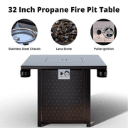 Philergo 32 Gas Fire Pits with Cup Holders for Outside, 50,000 BTU Propane Fire Pit Table with Lid and Lava Rock, Black