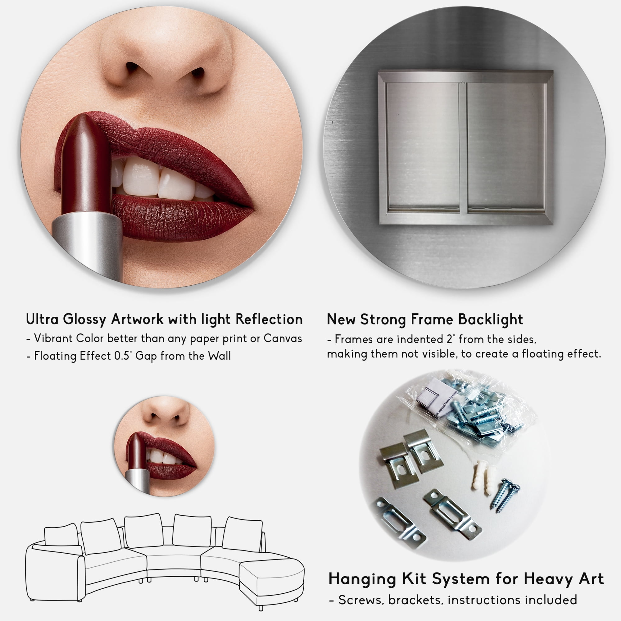Designart 'Red Lipstick Getting Applyed On Woman Lips' Modern Circle Metal Wall Art 29x29 - Disc of 29