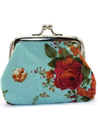 Porfeet Vintage Women Flower Embroidery Kiss Lock Coin Purse Long Wallet  Clutch Bag,Purple
