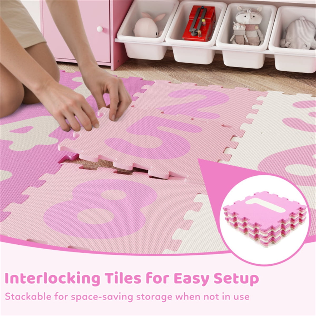 Colorful Kids Hopscotch Foam Mat 9 Interlocking Tiles 3 Marker Discs Non Slip Play Mat For Toddlers 10 Months Plus