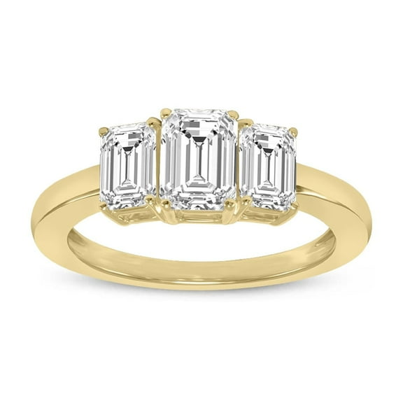 SZUL Women's 3/4 CTW Three Stone Emerald Cut Lab Grown Diamond Ring in 14K Yellow Gold
