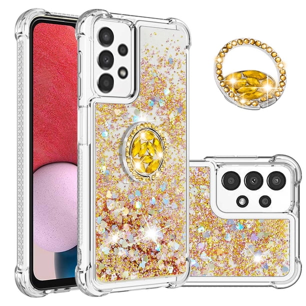 Funda para Samsung Galaxy A13 4G con Brillo Líquido Flotante, Purpurina, Parachoques y Anillo Giratorio Soporte