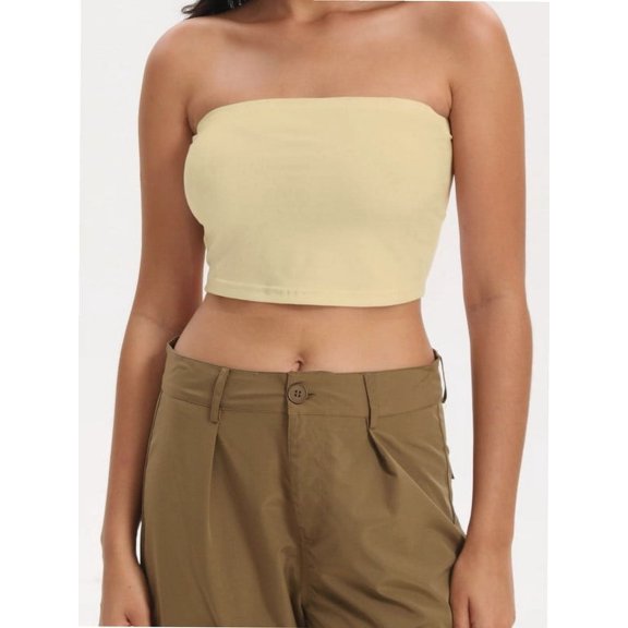 Womens Tube Tops Strapless Crop tops Basic Backless Sleeveless Bandeau Cute Summer Outfits Sexy Solid Tops