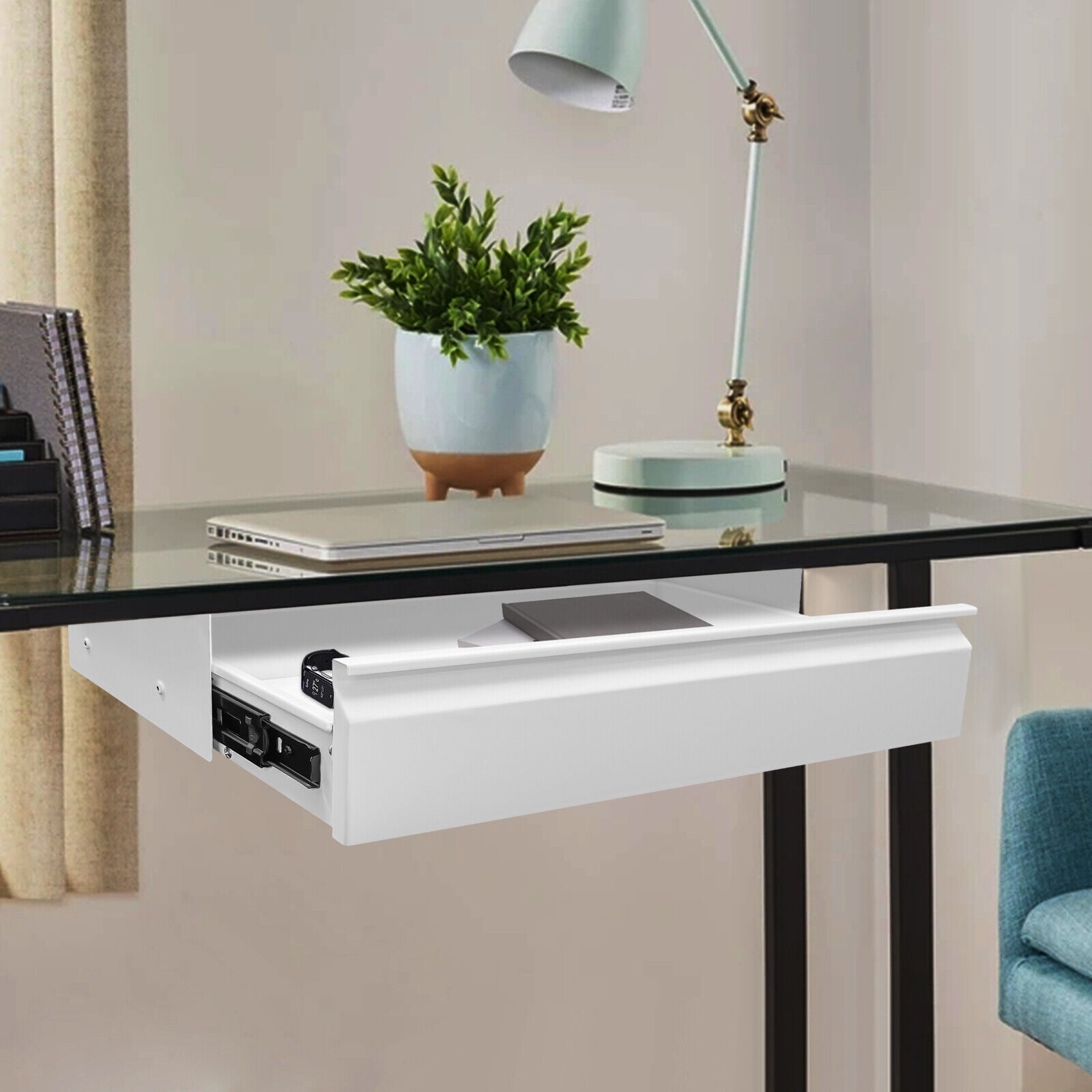 White Space Saver Sliding Under Desk Storage Drawer Pull-out Drawer for Sit Stand Work