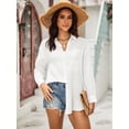 thumbnail image 5 of Siliteelon Women's White Double-Layer Ruffled Casual Shirt - Bring a Fresh and Elegant Touch, Unlock a Gentle and Laid-back Daily Look, 5 of 6