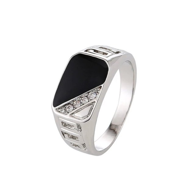 Anillo clásico Simple para hombre, anillos cuadrados de esmalte negro brillante, anillos de dedo para hombre, joyas de compromiso de boda, regalo de joyería de lujo