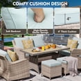 thumbnail image 5 of MEISSALIVVE 7 Pieces Patio Furniture Set with Dining Table, Outdoor Wicker Conversation Set with 2-Seat Sofa, Wicker Armrest Swivel Chairs, 2 Ottomans, Blue, 5 of 9