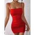 thumbnail image 5 of Women's Sleeveless Ruched Spaghetti Strap Bodycon Mini Dress Red XS, 5 of 8