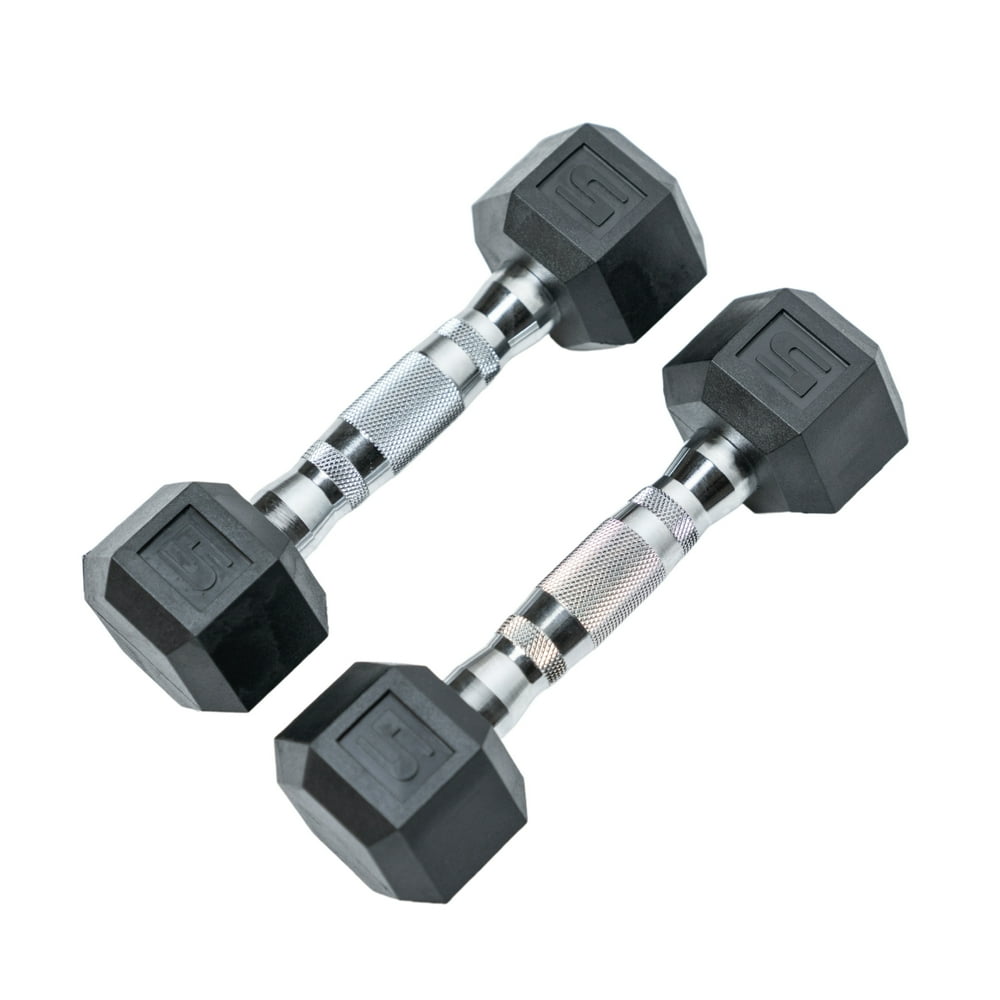 Tru Grit Fitness 5LB Rubber Hex Dumbbell (Pair) Weights