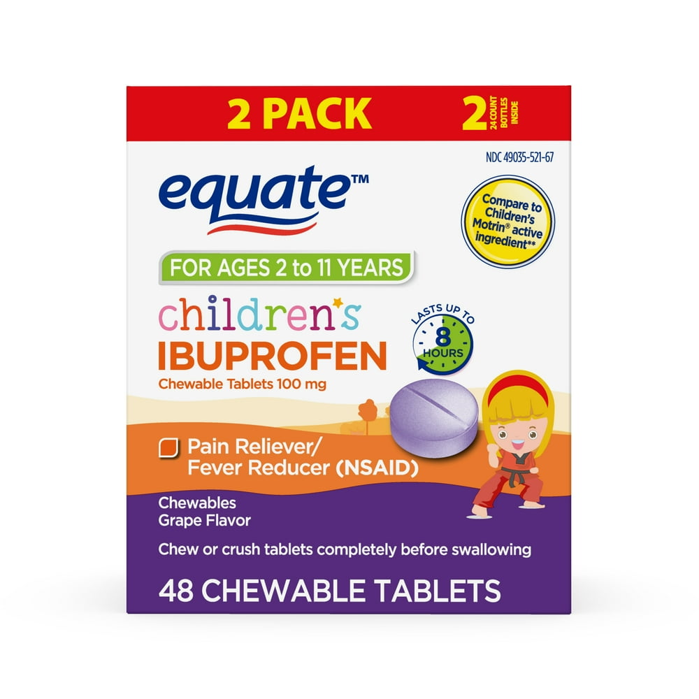 Equate Junior Strength Chewable Tablet Ibuprofen, 100 mg, Grape Flavor