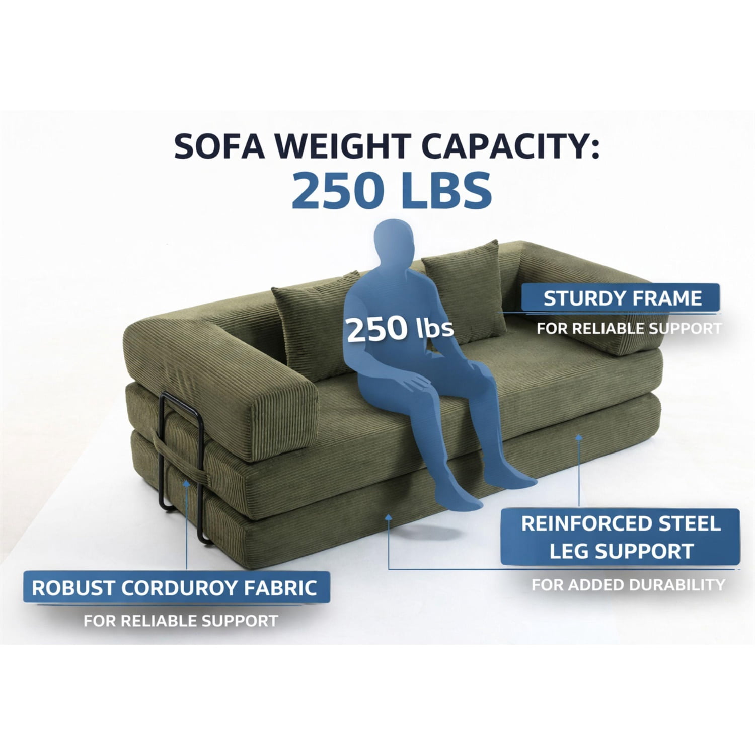 Hommoo Versatile Corduroy Fabric Full Foam Modular Compressed Sofa Couch Bed Sleeper with Multiple Layout Options, Green