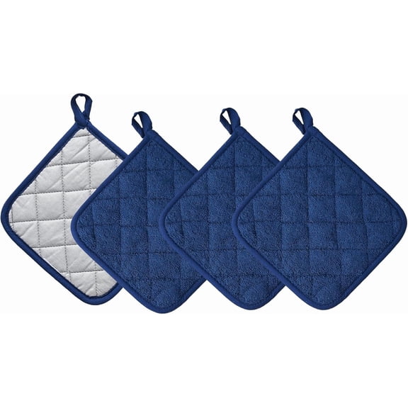4 Pieces Kitchen Pot Holders, Heat Resistant Cotton Potholders Kit Trivets Large Coasters Hot Pads Terry Pot Holders for Cooking and Baking, 7 x 7 Inch
