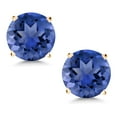 thumbnail image 2 of Gem Stone King 18K Yellow Gold Plated Silver 2.00 Ct 6MM Simulated Sapphire Stud Earrings for Women Men, 2 of 4