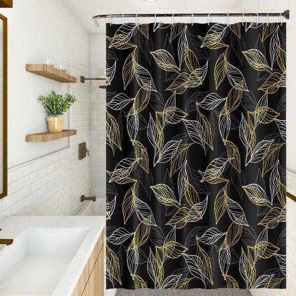 White Gold Leaves Shower Curtain Abstract Leaf Printed Pattern Shower Curtain Modern Aesthetic Bathroom Set Waterproof Bath Decoration Accessories Home Decor, 72x72 Inch