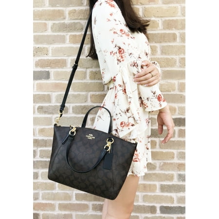 Coach F28989 Light Weight Small Kelsey Satchel Signature Brown Black