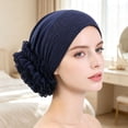 thumbnail image 2 of HuangHuanChen Head Wraps for Women Stretch Head Scarf African Hair Wraps Turban Headwraps Jersey Lace Beanie Hat Turban for Women Head Covering Wrap Sleeping Cap Night Hat Navy One Size, 2 of 5