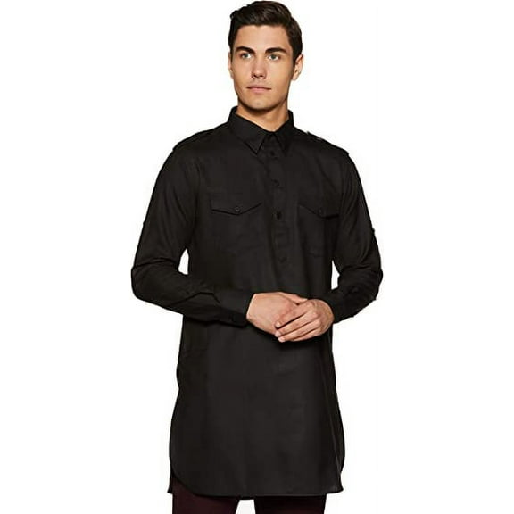 Devyom Men's Cotton Pathani Kurta (092-PATHANI-KURTA-BLACK-44_Black_XX-Large)
