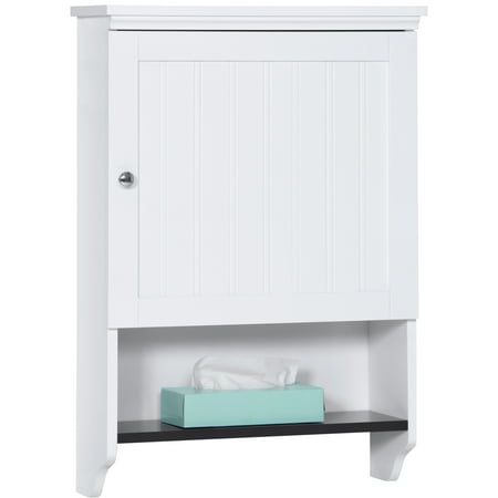 Colonial White Cabinets - Best Choice Products Bathroom Wall Mounted Hanging Storage Cabinet Furniture w/ Open Shelf, Versatile Door - White