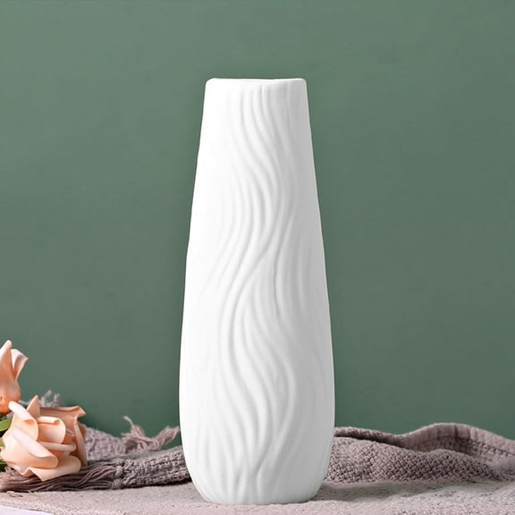 JUMRHFAN White Ceramic Vase, 8.4" H, Artistic Flower Vase Classic Style for Fireplace Bedroom Kitchen Living Room Office Desk, Fit for Holding Dried Flowers, Fresh Flowers, Artificial Flowers