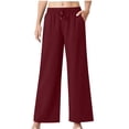 thumbnail image 2 of Hrsba Pants for Women Solid Color Elastic Waist Adjustable Closure Long Pants with Side Pockets Summer Style, 2 of 8