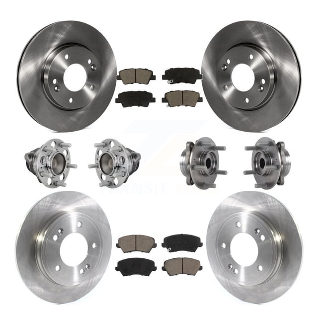 Transit Auto Front Rear Hub Bearings Assembly Disc Brake Rotors and Ceramic Pads Kit (10Pc) for Car 2019-2021 Hyundai Veloster Naturally Aspirated - Left Right Side (Driver Passenger) KBB-131018
