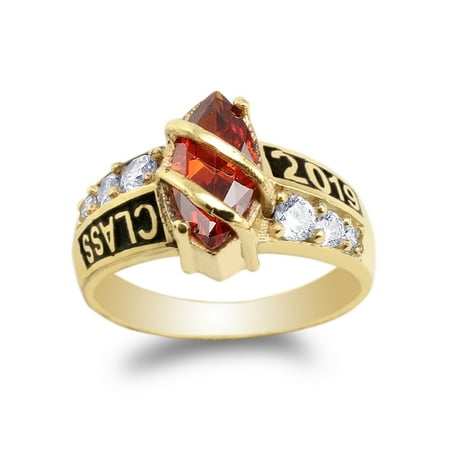 Garnet Clasp - Yellow Gold Plated Class of 2019 1.25ct Garnet Red Marquise CZ School Graduation Ring Size 4-10