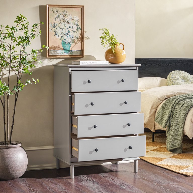 Walker Edison Transitional 4-Drawer Solid Wood Dresser, Grey - Walmart.com