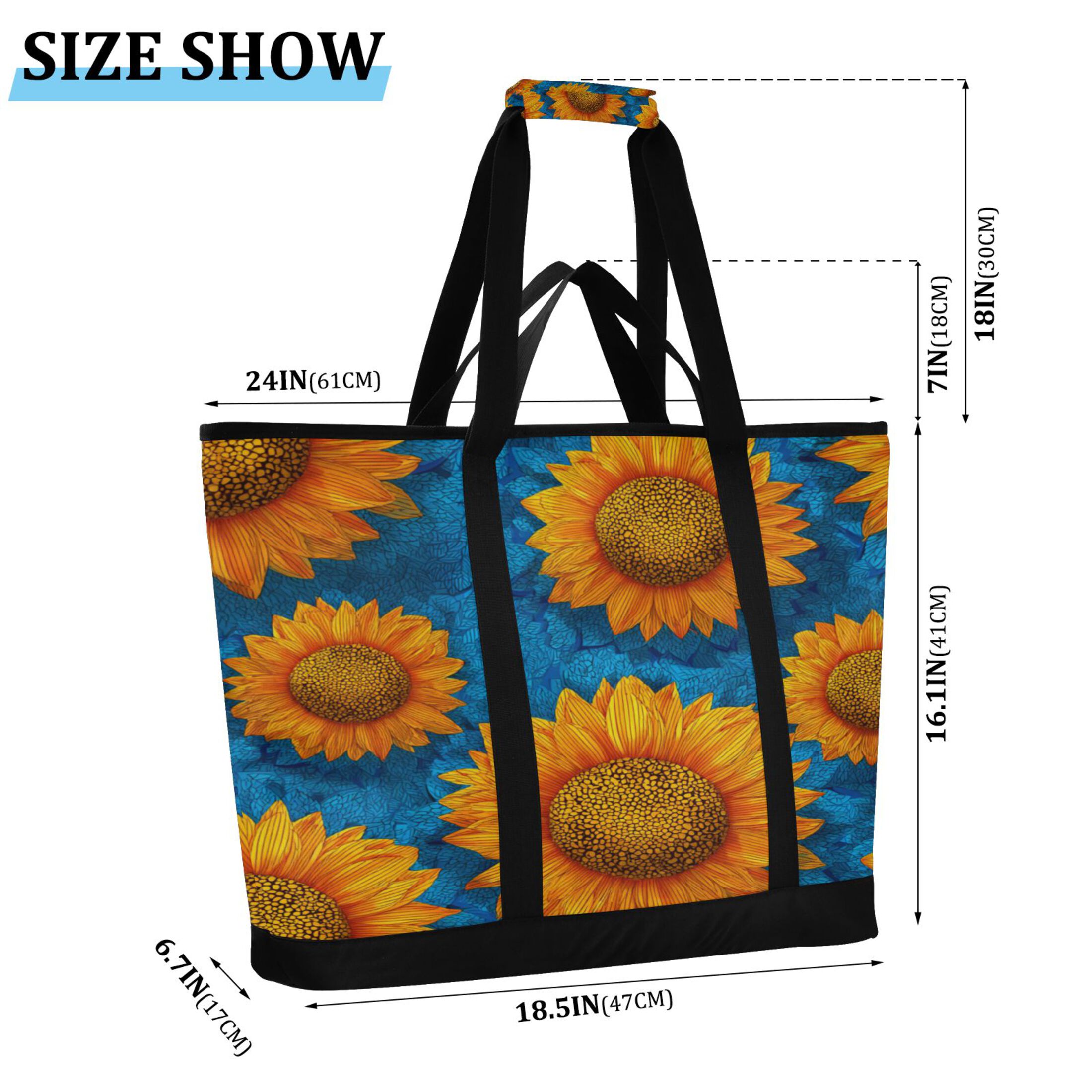 Extra-Large Wide Opening Design Capacity Hand-Held Ice Pack Thickened Insulation Layer For Long-Lasting Cold Retention For Outdoor Shopping Picnics And Camping Vibrant Digital Sunflower Painting