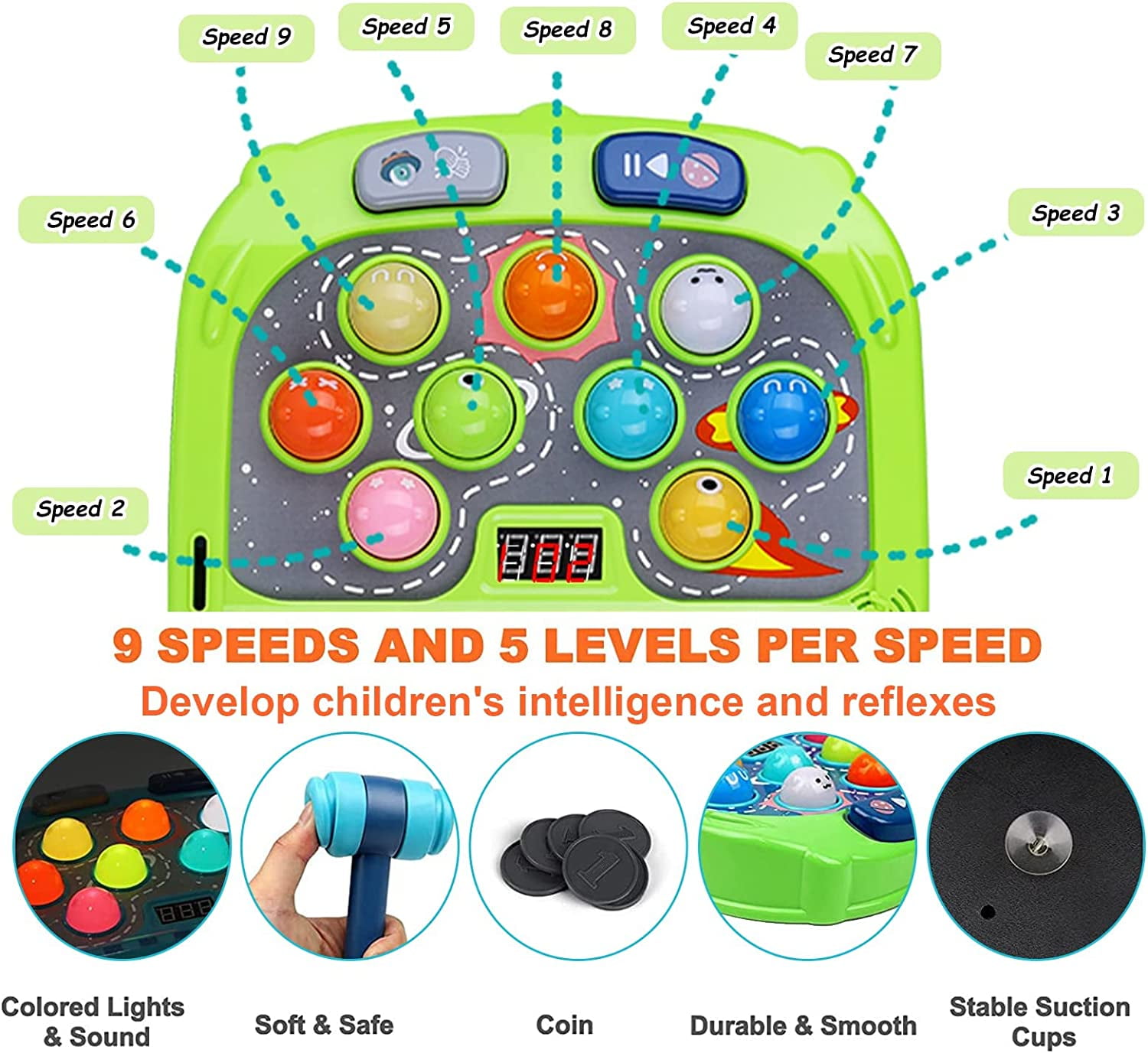Hammer Mole Game for Toddlers,Toys for 3-12 Year Old Boys and Girls,Whack Mole Toys for Kid,Gifts for 3 4 5 6+ Year Old Boys,Interactive Educational Toys with Sound and Light, PK Mode with 2 Hammers