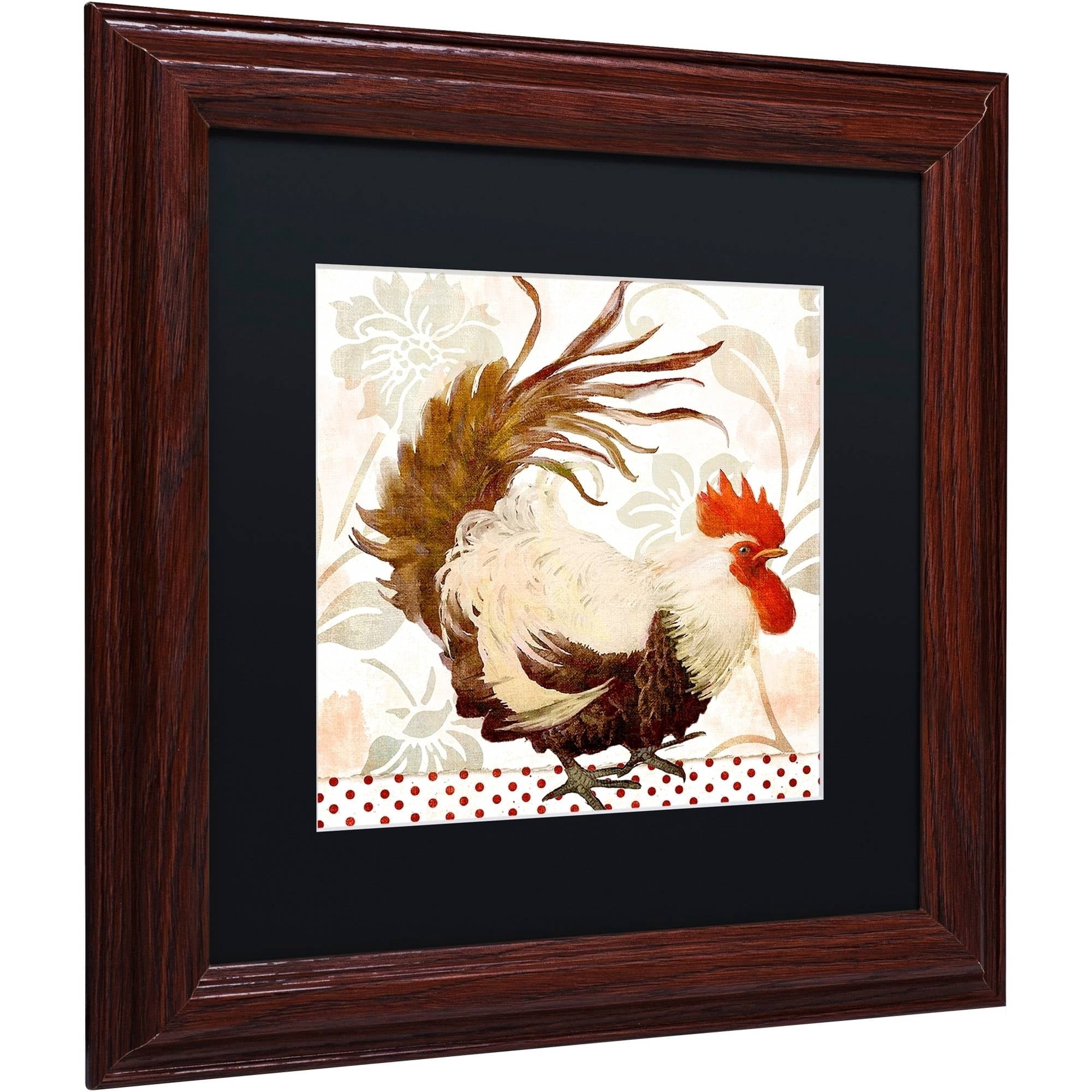 Trademark Fine Art "Rooster Damask II" Canvas Art by Color Bakery Black Matte, Wood Frame