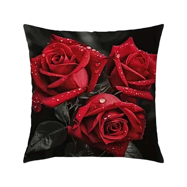 Specollect 2 Pcs Black Rose Velvet Pillow Cover, Elegant Floral Sofa Cushion & Car Pillowcase, Soft Home Decor with Zipper 45*45cm