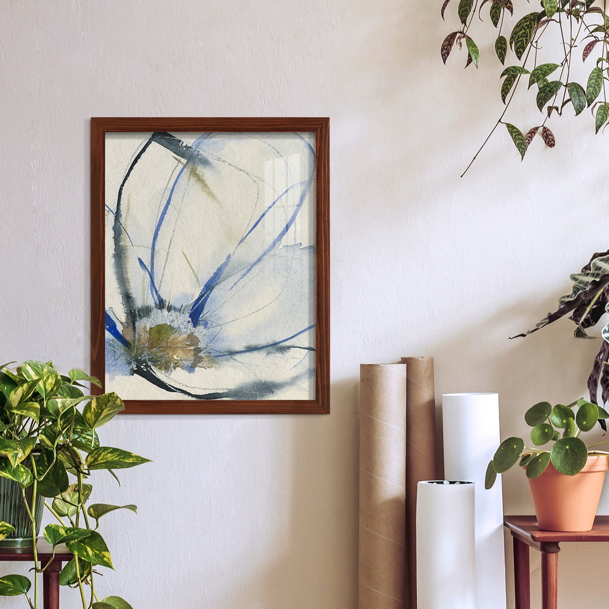 Cobalt & Paynes Petals II - Framed Print w/glass - Chestnut