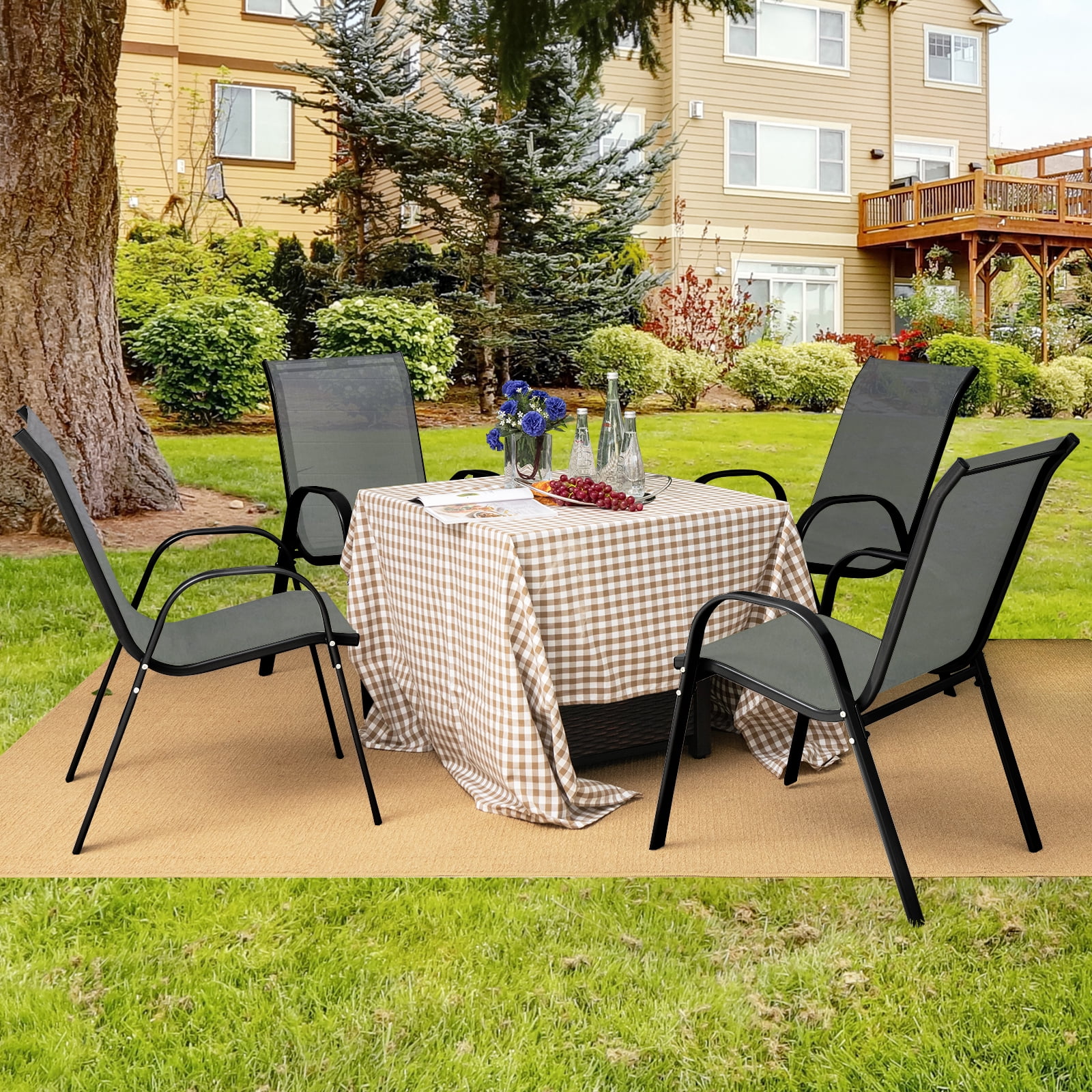 Costway Set of Patio Dining Chairs Stackable Armrest Space