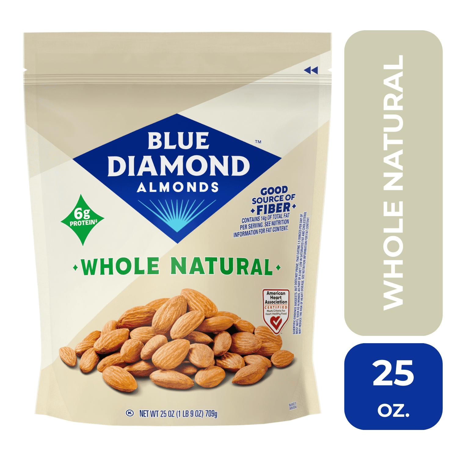 (6 pack) Blue Diamond Almonds, Whole Natural Raw Almonds Perfect for Gluten Free Snacking, 25 oz.