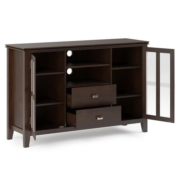 Pemberly Row Wood 53" Wide TV Media Stand in Dark Chestnut Brown