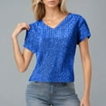 thumbnail image 5 of Xixinqiwan Women's New Solid Color Sequin Glitter Flower Short Sleeve V-neck Top T-shirt, 5 of 9