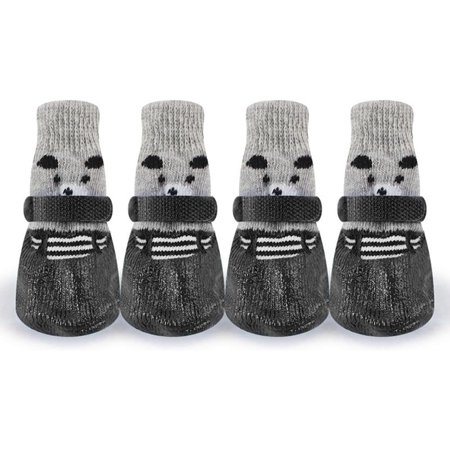 4pcs/Set Waterproof Pet Dog Shoes Cute Dog Footwear Sock Anti-Slip Rain Boots for Small Dogs Cats Chihuahua Puppy Booties(S,Black)
