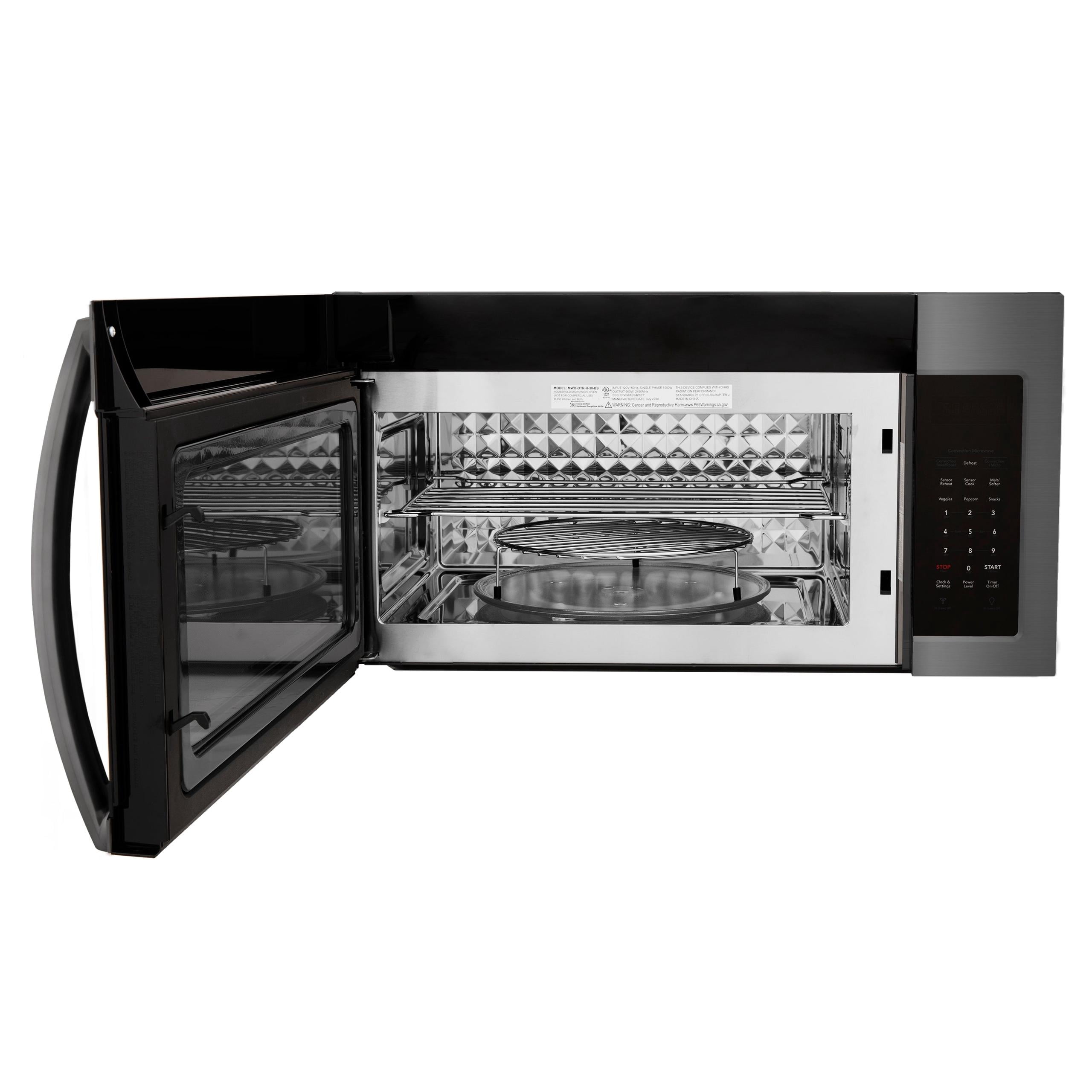ZLINE 30" 1.5 cu. ft. Over the Range Microwave in Black Stainless Steel with Modern Handle and Set of 2 Charcoal Filters (MMWO-OTRCF-30-BS)