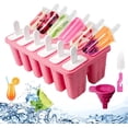 thumbnail image 1 of Popsicle Molds Silicone Ice Cream Mould Ice Lolly Mold with Sticks and Drip Guards Reusable Ice Pop Makers in 12 Cells for Kids Gift Red, 1 of 7