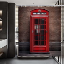 Telephone Booth Shower Curtain London Streets UK Red Brick Shower Curtain Retro Romantic England City Scenery Old Street Vintage Building Bathroom Decor Set with 12 Hooks 72x72 Inches