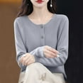 thumbnail image 4 of Women's Solid Color Button Up Sweater Pullover Top Long Sleeve Round Neck Casual Fashionable Loose Fit Warm Knit Winter Holiday Gift | CSEONE,Gray XL, 4 of 8