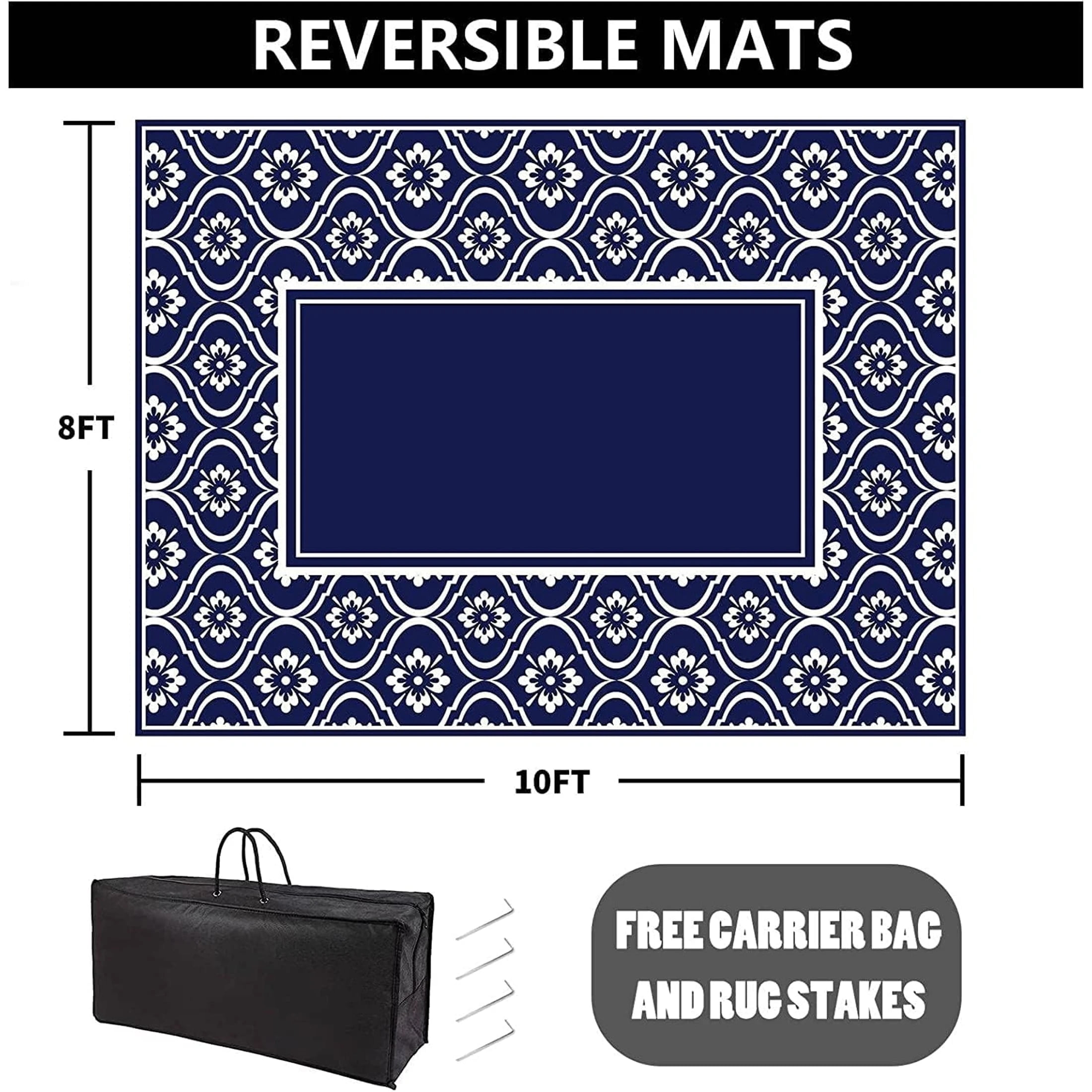 BERTHMEER Outdoor Plastic Rugs Clearance 8'x10' Waterproof Patio Rugs Area Rugs Straw Rugs, Camping RV Rugs for outside, Balcony, Pool, Deck Rug