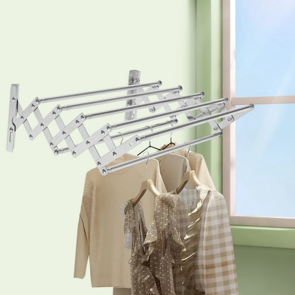 42-80cm 201 Stainless Steel Folding Clothes Rack Extensible At Will High Load-Bearing Wall-Mounted Storage Rack Bathroom Shelf