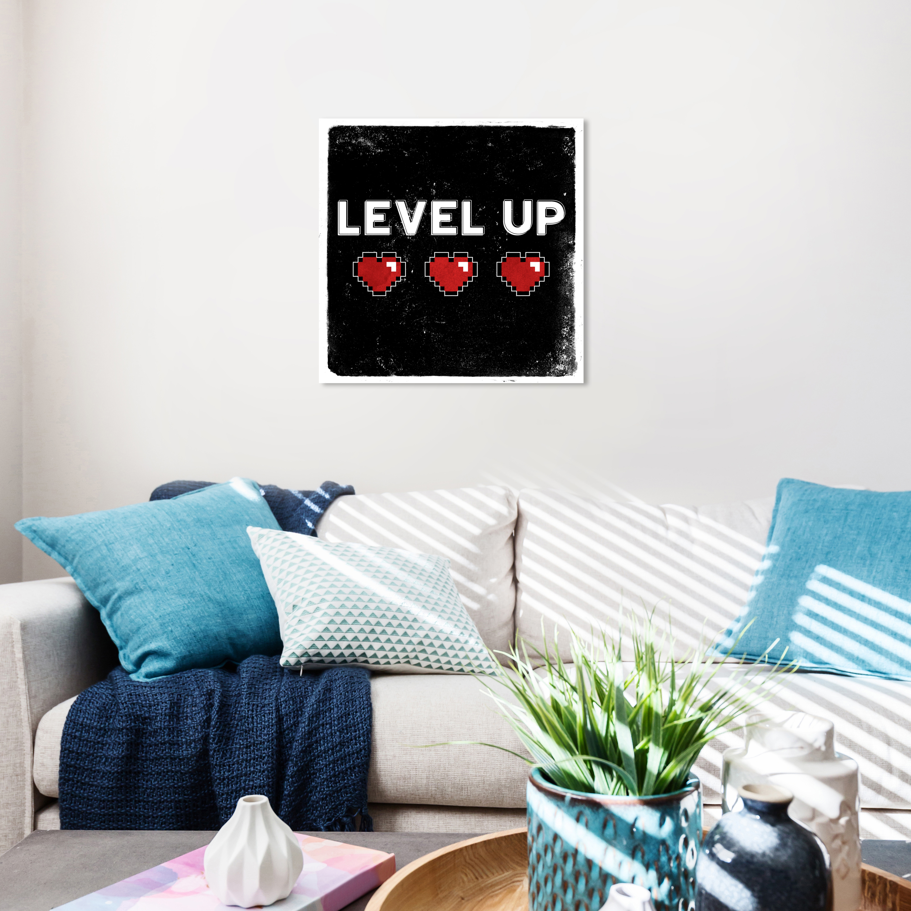 Wynwood Studio Prints Level Up Typography and Quotes Love Quotes and Sayings Wall Art Canvas Print Black Scarlet 20x20