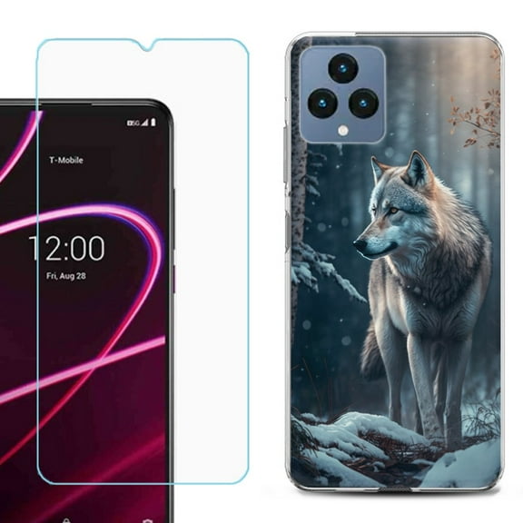 OneToughShield ® for T-Mobile Revvl 6x 5G Shockproof Phone Case, with Tempered Glass Screen Protector - Wolf Winter
